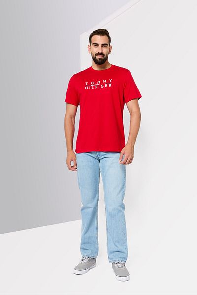 Tommy Hilfiger Men Crew Neck Short Sleeves Brand Logo T-Shirt, Red