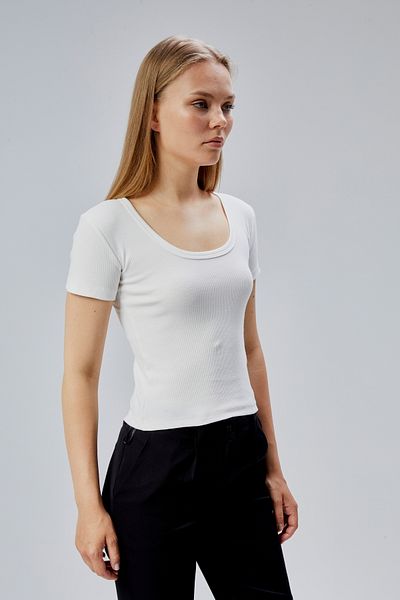 FHELIA Women's 100% Cotton Ecru U Neck Short Sleeve Lycra Ribbed Camisole Slim Fit Blouse Body