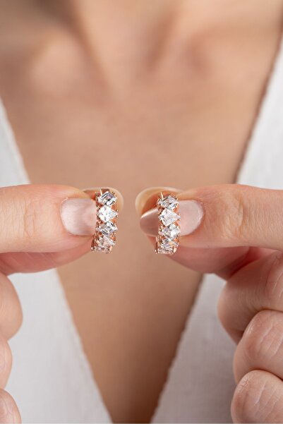 Silvano Jewelry 925 Ayar Gümüş Zirkon Taşlı Halka Küpe
