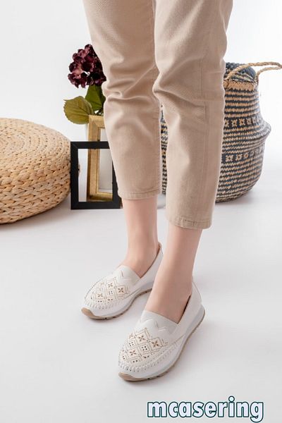 MCASERING Mother Special Production Artificial Leather Soft Lightweight Saddler Laser Printed Comfortable Elastic Daily Ballerina Shoes