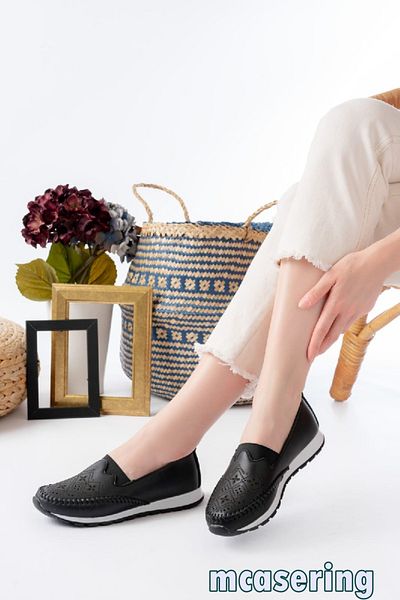 MCASERING Mother Special Production Artificial Leather Soft Lightweight Saddler Laser Printed Comfortable Elastic Daily Ballerina Shoes