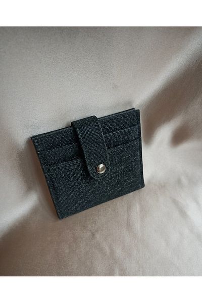 Gül Karatekin Women's Black Snap Closure Glitter Card Holder (Non-Shedding)