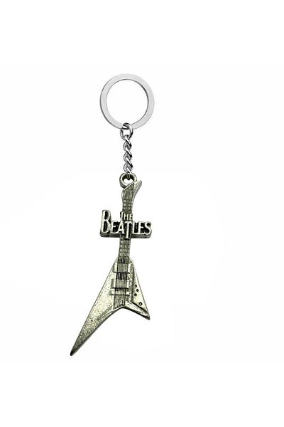 Herşey Nota The Beatles Themed Electric Guitar Keychain – Metal Vintage Rock Accessory