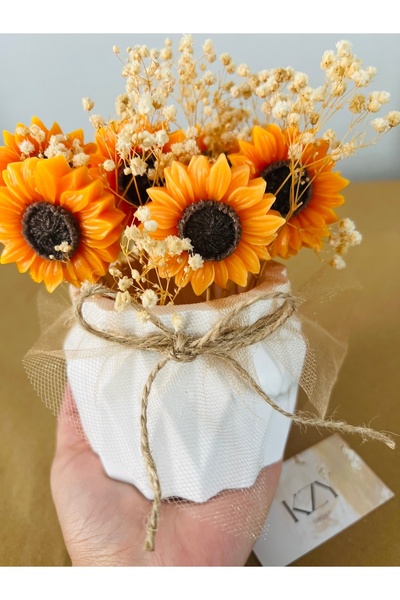 kzygroup Ayçiçek mum ile şık vazo set hediyelik şık tasarım