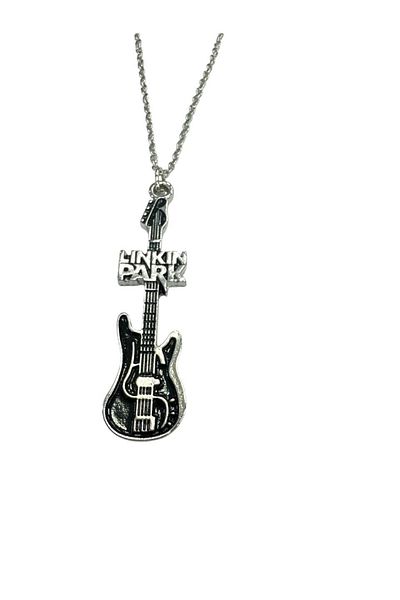 Herşey Nota Linkin Park Themed Electric Guitar Necklace – 60 cm Metal Rock & Nu Metal Accessory