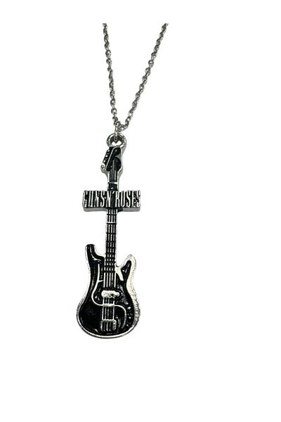 Herşey Nota Guns N' Roses Themed Electric Guitar Necklace – 60 cm Zamak Plated Metal Rock & Hard Rock Accessory