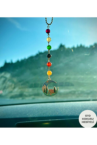 Sunshe Atelier Karışık Akik Taşı Doğaltaş Doğa Hilal Dikiz Aynası Araç Süsü(NAZAR-ENERJİ) Oto Kokusu Hediyeli