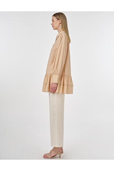Kayra Şerit Detaylı Gofreli Tunik Bej
