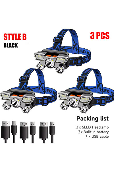 Choice4 مصباح يدوي T21 طراز B (3 قطع) 5 مصابيح LED قابلة لإعادة الشحن مع بطار...