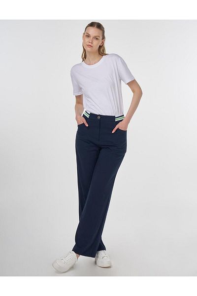 KYR Grass Stitched High Waist Trousers Dark Navy Blue