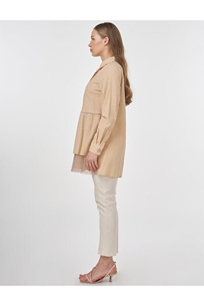 Kayra Tül Detaylı Pamuklu Tunik Bej