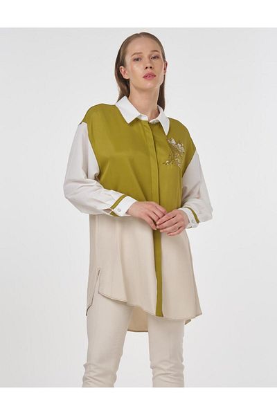 Kayra Fabric Garnished Embroidered Tunic Stone