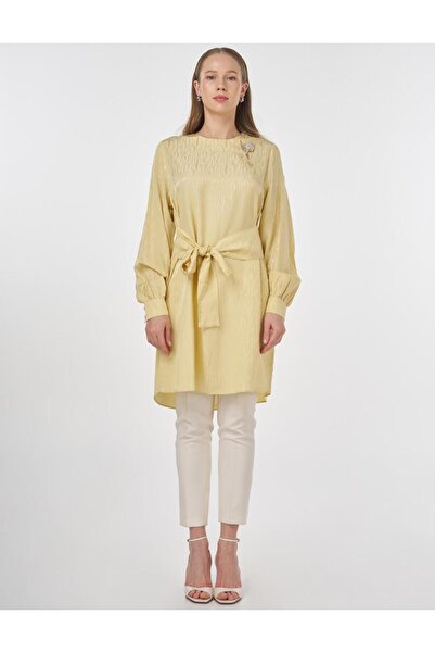 Kayra Καρφίτσα Λεπτομερές Ζακάρ Τουνίκ Ανοιχτό Κίτρινο