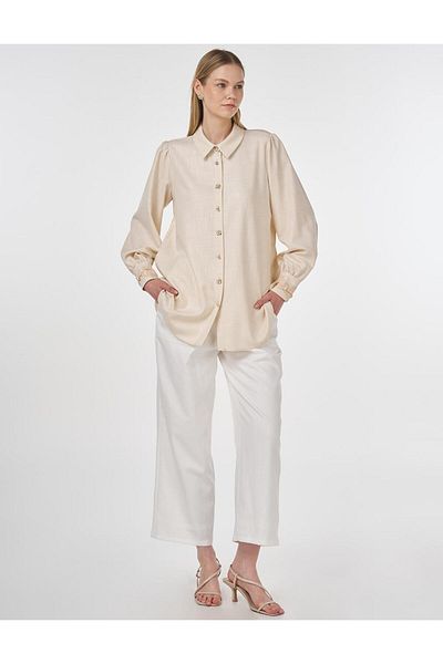 Kayra Shiny Buttoned Viscose Tunic Cream