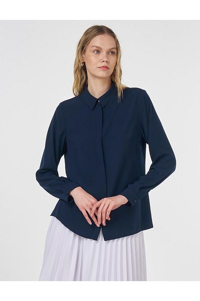 Kayra Patı Hidden Blouse Navy Blue