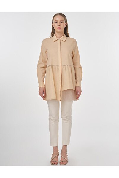 Kayra Tül Detaylı Pamuklu Tunik Bej