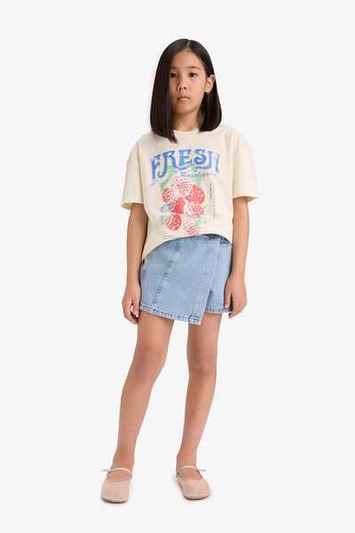 DeFacto Girl's Relax Fit Crew Neck Printed Short Sleeve T-Shirt E0355A825Sm
