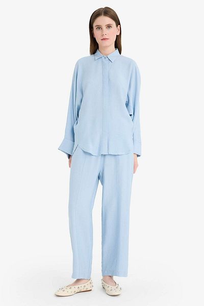 DeFacto Relax Fit Basic μακρυμάνικο πουκάμισο Hijab με μασίφ λινό μείγμα D9702AX25SM