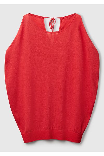 United Colors of Benetton Women's Coral Linen Blended Off-The-Shoulder Knitwear Sweater