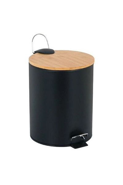 BREZIUM Metal Trash Can 5l, Bamboo Lid, Removable Bucket, , Matte Black