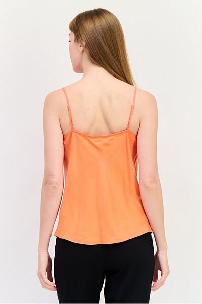Salsa Women Cowl Neck Solid Sleeveless Tank Top, Orange