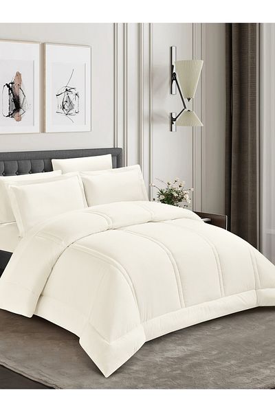 Donetella Comforter Set King Size, 6-Pcs, 260x240 cm, Striped, All Season, Microfiber, 350 GSM
