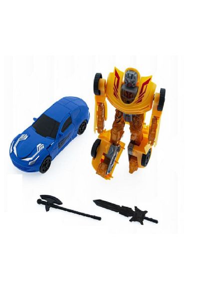 rexa Transforming Blue and Yellow Car to Robot Toy Set Includes Spear & Action Figure Playset