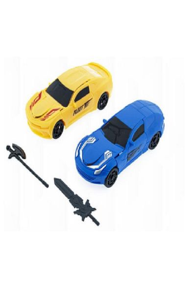 rexa Transforming Blue and Yellow Car to Robot Toy Set Includes Spear & Action Figure Playset