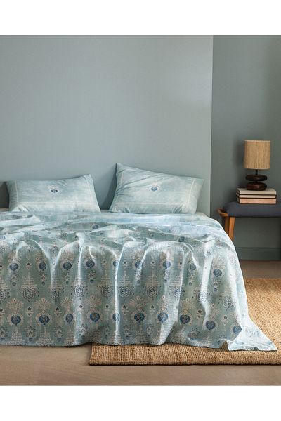 Madame Coco Σετ Lemien King Size 100% Βαμβάκι Karde Εκτυπωμένη Πικέ - Μέντα Πράσινο