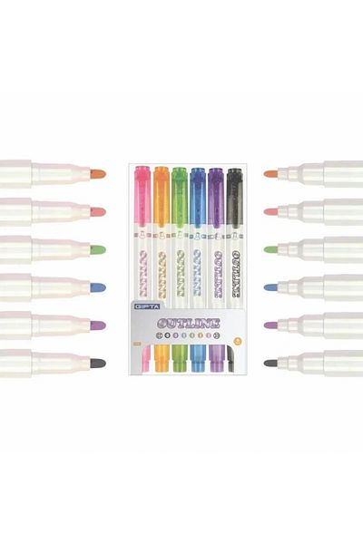 Gıpta F1531 Metallic Contour Double Ended 6 Colors Highlighter Set