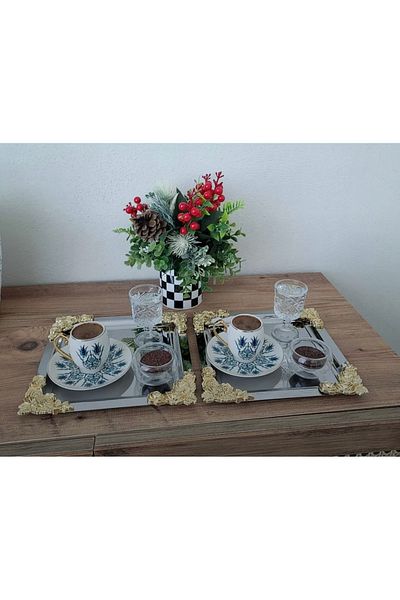 Elzemm store 2 Pcs Stainless Steel Square Silver Color Gold Presentation Tray with Four Corner Accessories
