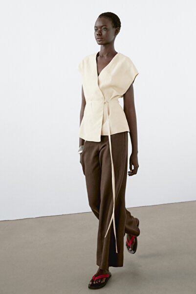 Massimo Dutti %100 keten kruvaze yelek