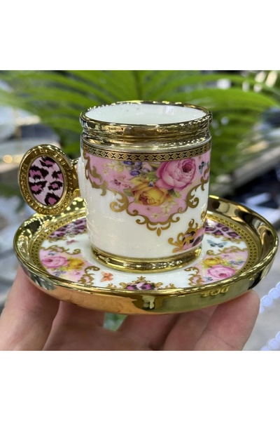 DGCHOME كأس قهوة تركي بورسلين من كافيار 6 قطع باللون الوردي