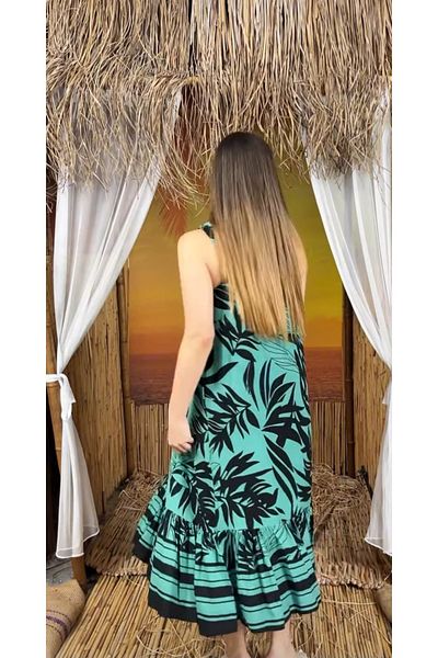 atelyu Women's Summer Viscose Wide Cut Pocket Suspender Dress