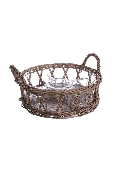 Bizzotto Glass bowl with 5 compartments in wicker basket Ø 30 cm x 15 h