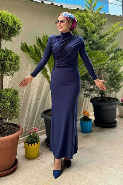 Bym Fashion Drawstring Detailed Sandy Dress 3970 Navy Blue