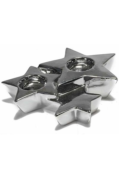 Decorer Suport lumanare ceramica argintie Stars 21 cm x 19 cm x 5 cm