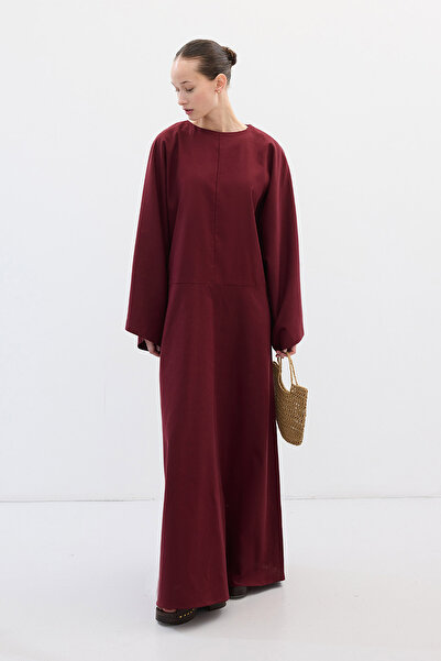 Hooopstore Lyocell Linen Draped Burgundy Tunic Dress
