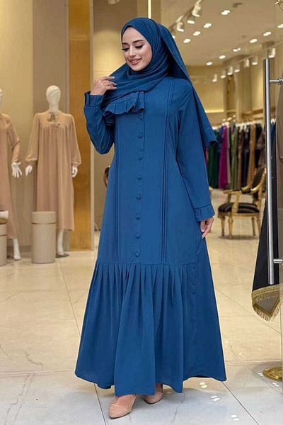 Bym Fashion Pleated Detail Dress Shawl Double Set 6039 Indigo