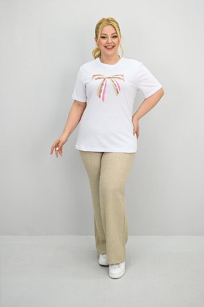 Koza Butik Women's Plus Size Ribbon Detailed Sequin Embroidered Tracksuit Set 8200-25
