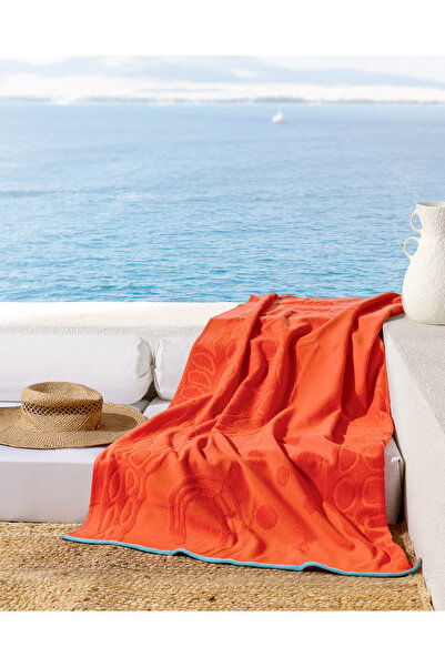Madame Coco Hicampe 100% Cotton Beach Towel - Orange - 70X150 cm