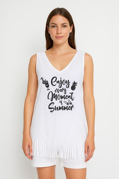 MARKAPIA WOMAN Women's V Neck Sleeveless Enjoy Printed Tassels Slim Stretchy Beach Dress