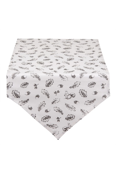 Clayre & Eef Λευκό και Γκρι Βαμβακερό Τραπεζομάντιλο Forest 50x160 εκ.