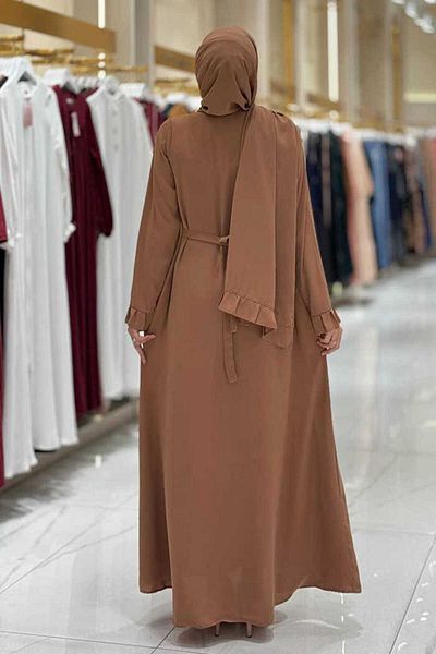 Bym Fashion Pleated Detail Dress Shawl Double Set 6039 Tan