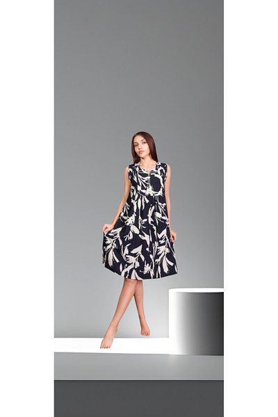 atelyu Women's Casual Viscose Pocket Patterned Wide Cut Dress