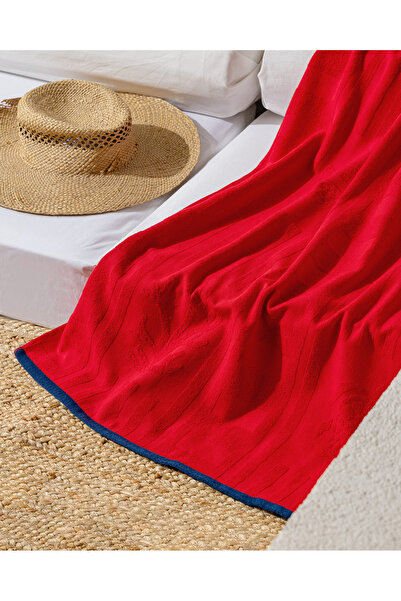 Madame Coco Tortuet %100 Pamuk Plaj Havlusu - Kırmızı - 70x150 cm
