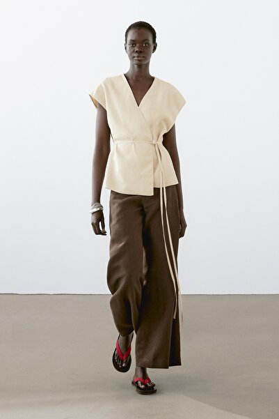 Massimo Dutti %100 keten kruvaze yelek