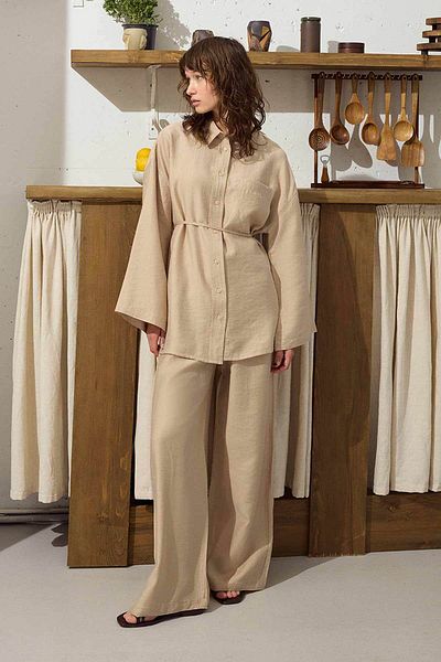 Hooopstore Comfortable Stone Trousers Set with Stitching Detail