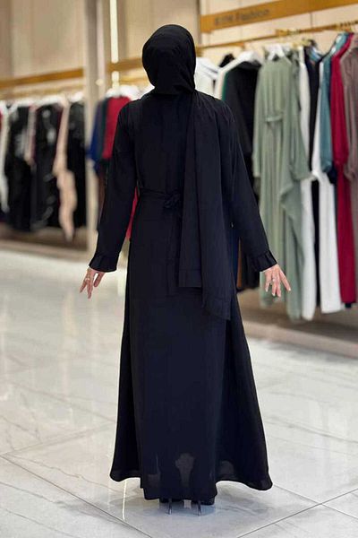 Bym Fashion Pleated Detail Dress Shawl Double Set 6039 Black