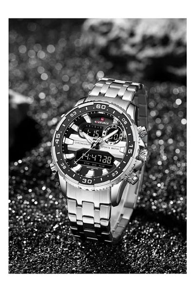 Naviforce Men's Luxury Fashion Quartz Watches LCD Display Digital 3ATM Waterproof Watch